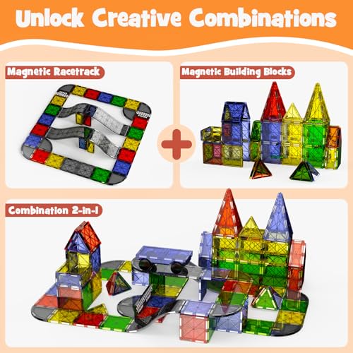 Magnetic Downhill Racer Set 40-Piece with Car & Tracks, STEM Magnetic Tiles Building Toys for Kids Ages 3-8, Montessori Learning Toys with Reinforced Slopes & Loop Pieces - size: 40 Pieces