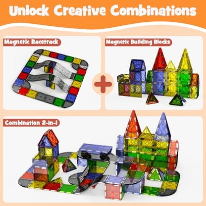 Magnetic Downhill Racer Set 40-Piece with Car & Tracks, STEM Magnetic Tiles Building Toys for Kids Ages 3-8, Montessori Learning Toys with Reinforced Slopes & Loop Pieces - size: 40 Pieces