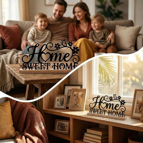 Home Sweet Home Sign Table Decor Black Sweet Home Metal Table Sign with Wooden Base Farmhouse Tabletop Centerpiece Black Tiered Tray Decor for Home Mantel Shelf Desk Housewarming Gift - style: Home Sweet Home