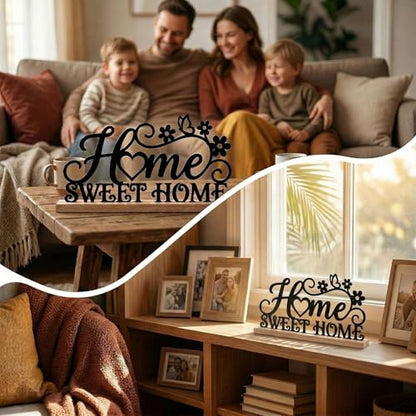 Home Sweet Home Sign Table Decor Black Sweet Home Metal Table Sign with Wooden Base Farmhouse Tabletop Centerpiece Black Tiered Tray Decor for Home Mantel Shelf Desk Housewarming Gift - style: Home Sweet Home