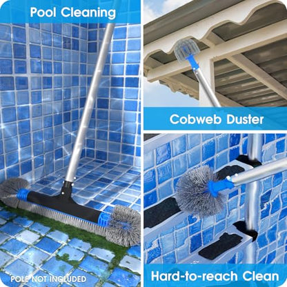 TidyMister 20'' 2 in 1 Pool Brush Head Cobweb Duster Heavy Duty Pool Cleaning Detachable Round Brush with EZ Clip & Wavy Nylon Bristles for Inground Pool & Above-Ground Pool (Without Pole) - size: 20.5inch