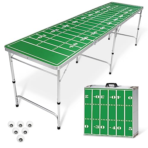 GoPong 8 Foot Portable Beer Pong/Tailgate Tables (Black, Football, American Flag, or Custom Dry Erase) - color: Football