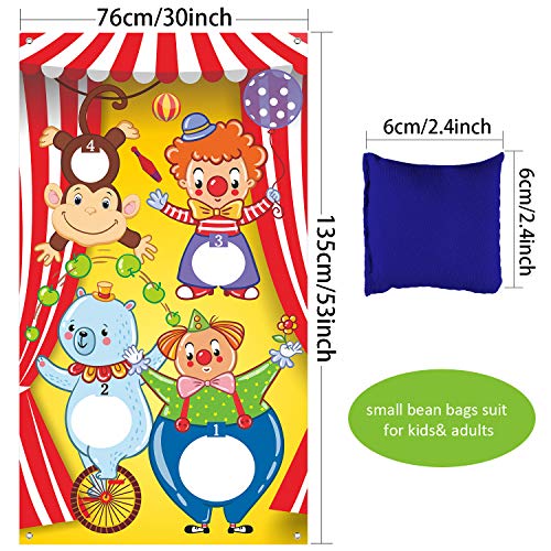 Blulu Carnival Toss Games Banner with 3 Bean Bags Halloween Carnival Game for Kids and Adults Circus Theme Party Decorations for Birthday Family Fun Throwing Indoor Outdoor - style: Circus Animal
