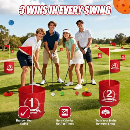 Deluxe Backyard Golf Game, 9 Hole Portable Golf Yard Game Set with Clubs Buckets Balls, Outdoor Golf Course Chipping Practice for Lawn, Park, Beach, Camping - Fun Golf Bundle Gift for Adults & Family