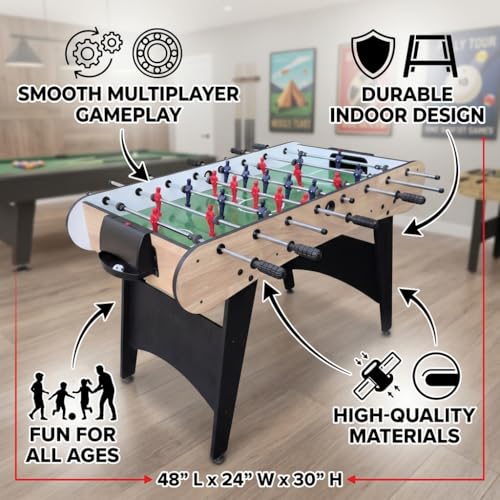 Table Soccer Game Table, Mini Foosball Table for Adults, Compact Indoor Football Table Games with Smooth Rods and Scoreboard, Includes 2 Balls for Home Game or Office Entertainment, Wood