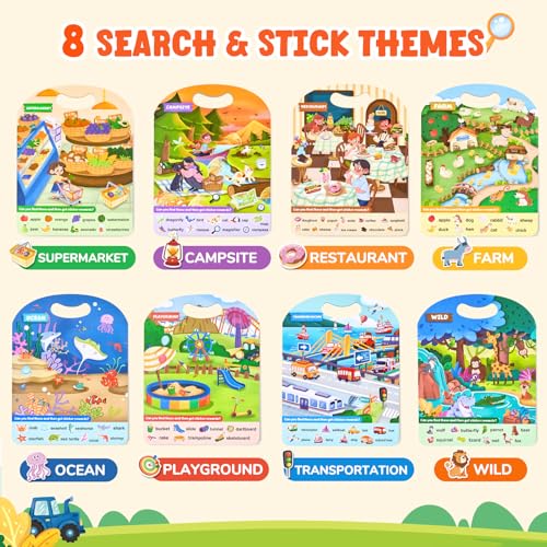 JoyCat Reusable Sticker Book Set (4-Pack), Kids Sticker Activity Books, 120+ Stickers for Toddlers, Travel Toys for Car Airplane Road Trips, Preschool Educational Learning Gifts for Boys Girls - style: 4-Pack: Mixed Themes