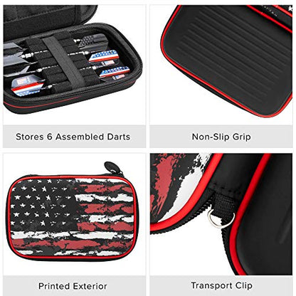 Casemaster Sentinel Dart Case, Holds 6 Steel Tip or Soft Tip Darts Fully Assembled, Hard Shell EVA Case with Foam, Water Resistant, American Flag - color: American Flag