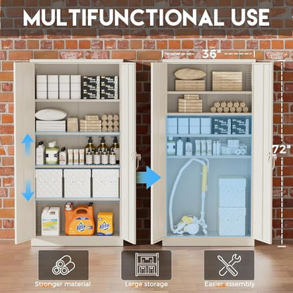 Greenvelly Garage Storage Cabinet,72" Metal Cabinet with 2 Doors and 4 Shelves,Steel File Cabinet for Home Office, Garage, Classroom（Grey 36" X 18"） - color: Grey, style: 72"H-Large