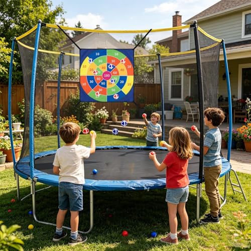 Trampoline Dart Board Game - Sticky Ball Target Toy Set | Trampoline Sticky Ball Game | Throwing Dartboard | Sports Fun Party Toys for Kids Adults Backyard Indoor Outdoor Party Neighborhood