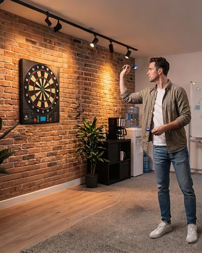 WIN.MAX Electronic Dart Board, Soft Tip Digital Dartboard for Adults, 34 Games 355 Variants Auto Scoring, 12 Darts 100 Tips, Adapter/Batteries, LCD Display Wall Mount for Home Bar Party Game Room