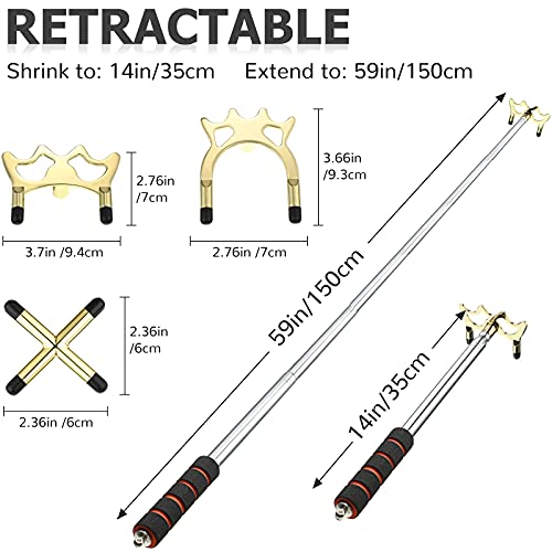 Skylety Retractable Billiards Cue Snooker Pool Bridge Stick with 3 Pieces Removable Bridge Head, Snooker Set Billiards Pool Cue Accessory for Pool Table - color: Gold