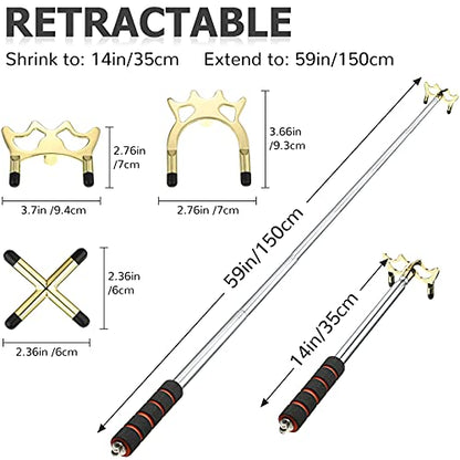 Skylety Retractable Billiards Cue Snooker Pool Bridge Stick with 3 Pieces Removable Bridge Head, Snooker Set Billiards Pool Cue Accessory for Pool Table - color: Gold