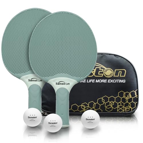Senston Table Tennis Rackets Set, Professional Table Tennis Racket with 3 Balls, Composite Rubber Ping Pong Paddle Set - color: Blue/Green