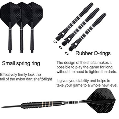 Steel Tip Darts Set for Dartboard, Professional Brass Darts Metal Tip Black Purple Aluminium Nylon Shafts 9 Flights 50 Rubber O-Rings 12 Spring Rings 1 Dart Sharpener Tool 24/27 Grams - color: 23g Black