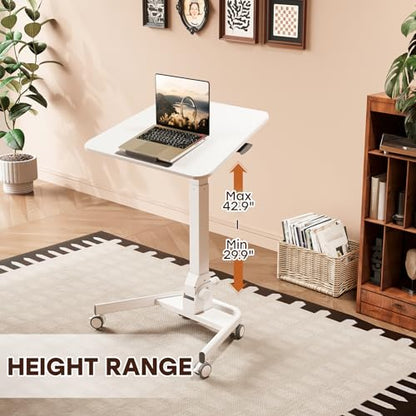 Foldable Mobile Standing Desk, 90 Tiltable Rolling Standing Desk, Height Adjustable Portable Laptop Workstation for Home Office, Easy to Fold, White - color: White