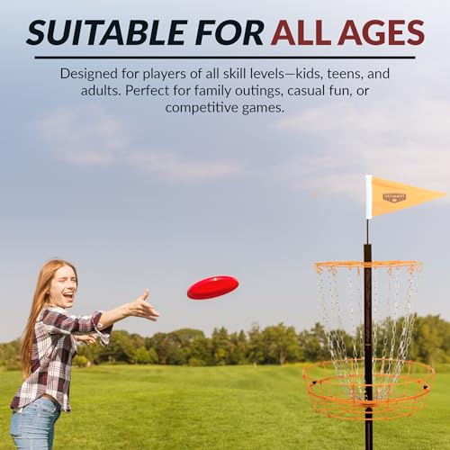 Hathaway 6-Player Disc Golf Set for Family – Frisbee Golf Basket with Weighted Discs, Sturdy Pole & Base, Chains, Anchors, Flag, Carry Bag – Complete Frisbee Golf Discs Set