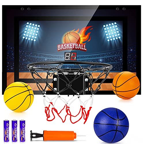 Indoor Basketball Hoop Boys Gifts for Teens Door Room Basketball Hoop Mini Hoop with Scoreboard, 3 Balls and Batteries Basketball Toys for 8 9 10 11 12 - style: Black Basketball Hoop & Scoreboard