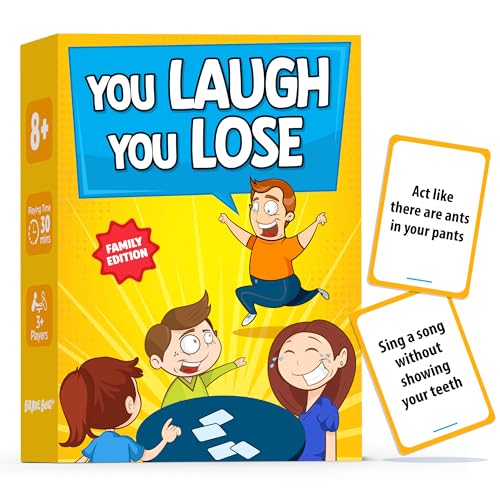 BRAVEBUG You Laugh You Lose Game - Funny Charades Kids Games - Board Games for Kids & Teens - Try Not to Laugh Challenge - Sleepover Party Supplies for Girls, Birthday Game for Family, Kids & Girls