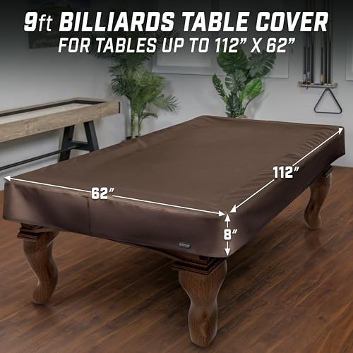 GoSports 6, 7, 8 & 9 ft Premium Leatherette Pool Table Cover - Waterproof & Tearproof - Heavy Duty Indoor & Outdoor Billiard Table Cover - color: Brown, style: 9 ft (112" L x 62" W x 8" H)
