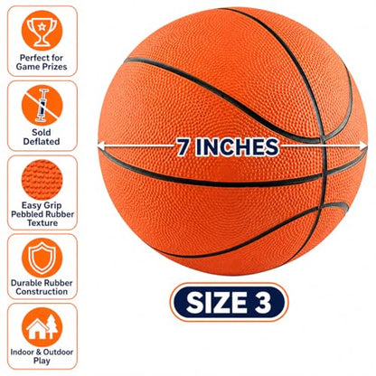 The Dreidel Company 7" Mini Rubber Basketball for Kids – Size 3 Youth Indoor Outdoor Basketball with Easy Grip Pebbled Texture for Mini Hoops, Toddlers and Beginner Ballers - size: 2-Pack