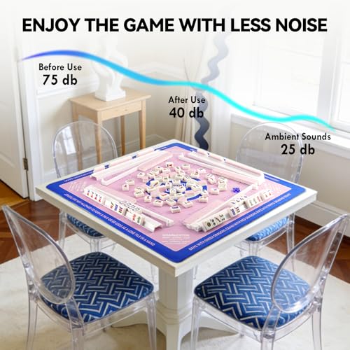 32x32 Non-Slip Noise Reduction Mahjong Mat with Rules for Learning | Pink & Blue Portable Rubber Mahjong Table Cover with Bag for Poker Board Games Cards Tiles & Dominoes - color: Pink & Blue