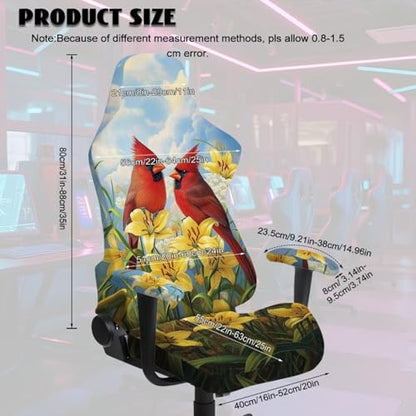 Suobstales Cardinal Lily Flower Print Gaming Chair Covers Cat Scratch Proof Stretch Gaming Chair Seat Covers with Armrest Cover, Anti-Scratch Protection for Ergonomic Game Rotating Office Chair - color: Cardinal Lily Flower