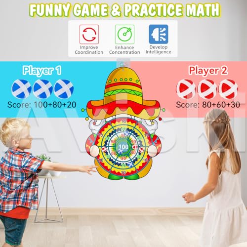 Cinco de Mayo Dart Board Set, Mexican Gnome Party Board with 12 Stick Balls, Hook, Kids Mexico Party Indoor Outdoor Games, Mexican Birthday Party Suppiles for Boys/Girls/Adults Fun