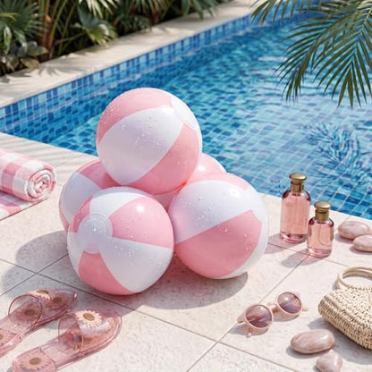 MiniInflat 24 Set End of Year Classroom Students Gifts from Teacher 10 Inch Inflatable Beach Balls Bulk Jumbo Big Beach Balls for Kids Summer Swimming Party Favor Water Games Supplies - color: Pink,White