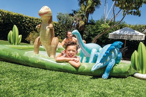 INTEX Jurassic Adventure Inflatable Kiddie Pool with Water Sprayer, Slide & Dinosaurs - 79" x 79" x 14" - Ages 2+ - color: Multicolor, size: 79" x 79" x 14"