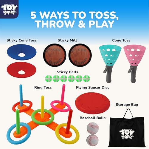TOY Life Toss and Catch Ball Game 5-in-1 Set for Kids, Sticky Ball Catch Set with Mitts and Balls, Ring Toss, Outdoor&Yard Games, Beach Games for Toddlers Ages 2-4 3-6, Throwing Toys