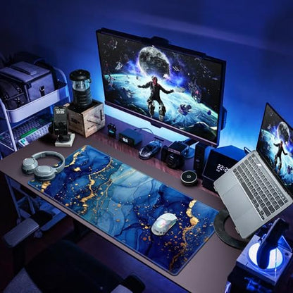 Canjoy Gaming Mouse Pad, 31.5x15.7inch Large Extended Mousepad Big Computer Desk Mat for Keyboard and Mouse Full Desk Mouse Mat with Non-Slip & Rubber Base - color: Blue Marble