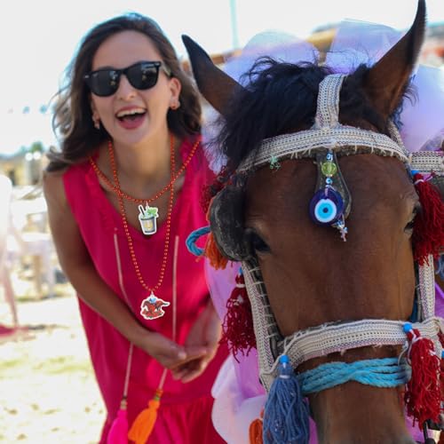Landical 24 Pcs Horsing Racing Necklaces Festive Derby Bead Necklace Horse Long Pendant for Horsing Racing Derby Party Supplies Costume Accessories Outfit Gifts