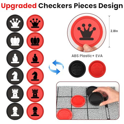 Giant 4 in 1 Chess Set,Jumbo Chess & Giant Checkers & Large Tic Tac Toe, Giant Chess Board Game for Kids Adults,Including 2 Extra Queen,Large Checkers Rug Game Mat, Indoor Outdoor Games Camping Party