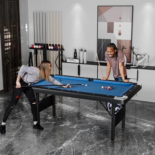 3 in 1 Billiard Table, 64" Folding Pool Table with Ping Pong Table and Dining Top, Multi Game Table Includes Billiard Accessories and Tennis Paddles for Family Game Room, Basements - color: Blue