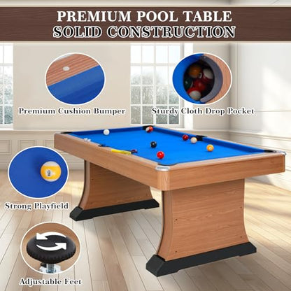Pool Table, Modern Billiard Table, Billiards Pool Table with 2 Cue Sticks, 16 Balls, Triangle, Chalk, Brush and Leg Levelers for Rec Room, Basement, Family Game Room