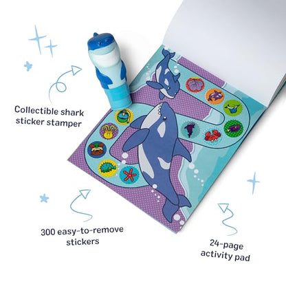 Melissa & Doug Sticker Wow!™ 24-Page Activity Pad and Sticker Stamper, 300 Stickers, Arts and Crafts Fidget Toy Collectible Character – Shark - for Kids Ages 3+ - FSC Certified - color: Shark, size: Single