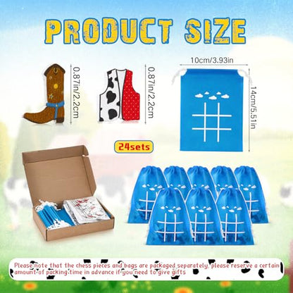 Sotiff 24 Sets Western Cowboy Tic Tac Toe Party Favor Games with Drawstring Bags for Boys Girls Classroom Prizes Exchange Gifts - style: Western Cowboy