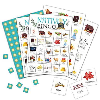 Nativity Bingo Cards, Christmas Nativity Game for 24 Players, Religious Christmas Party Games for Family Friends Activities, Holiday Party Favors Supplies Decorations(07) - style: Nativity