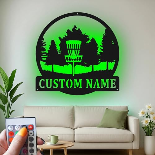 Custom Disc Golf Basket Led Light Metal Wall Art Personalized Gift for Disc Golfers Game Room Decor 3