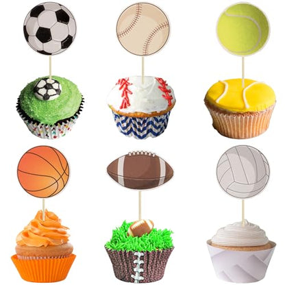 36Pcs Sports Cupcake Toppers Basketball Cupcake Toothpicks Soccer Ball Football Baseball Volleyball Rugby Cake Decorations for Sports Ball Game Theme Baby Shower Birthday Party Decoration Supplies - style: Sports Ball