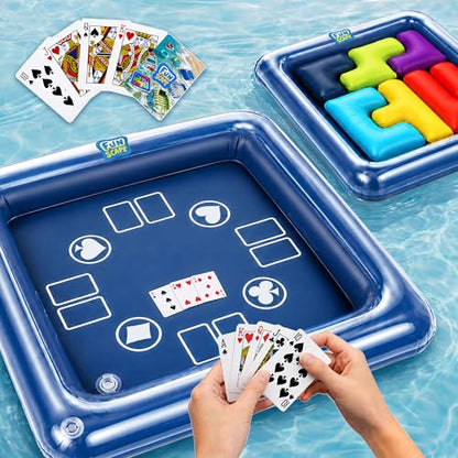 Funscape Floating Table Pool Game Toys, Inflatable Water Play Floating Toy W/Playing Cards, Fun Swimming Pool Float Block Game, Outdoor Travel Yard Beach Play Summer Family Party Gift for Child Adult