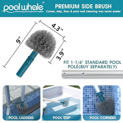 20'' Pool Brush Head, Detachable Pool Cleaning Brush with Durable Around Nylon Bristles, EZ Clip Aluminum Handle- Clean Swimming Pools Walls, Steps & Corners Faster - size: 20" Detachable Pool Brush
