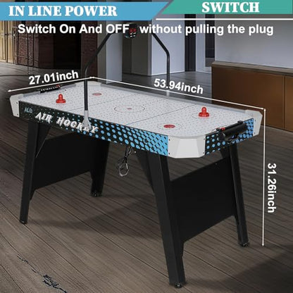54" Air Hockey Table - Arcade Hockey Table Gaming Set w/LED Electronic Scoring & Lights, 2 Pucks, 2 Pushers, Powerful 12V Motor, Air Hockey Game Table for Kids Adults, Game Room, Home, Office