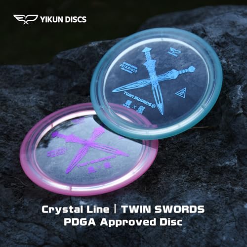 yikundiscs Yikun Twin Swords Understable Distance Driver| Pro Worlds 2025 Limited Edition | Beginner-Friendly Max-Distance Disc | Wind-Resistant & Easy-Glide Control | PDGA Approved 170-175g - color: transparent blue