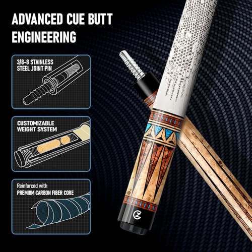 Z LUK Carbon Fiber Pool Cue Stick, Low Deflection Billiard Cue Sticks 12.5mm Tip, Professional Pool Stick for Adults with 3/8-8 Stainless Steel Joint - color: Obsidian Monarch