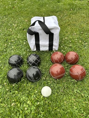BuyBocceBalls Listing - Made in USA, Premium Quality Official Tournament Bocce Set - 107mm Black and Dark Red Balls Nylon Bag; Regulation Size Balls 920 Grams (2 lbs. 1 oz.)