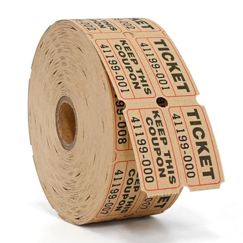 L LIKED Raffle Tickets Double Rolls 1000 Per Roll 50/50 Raffle Tickets for Events,Carnivals, Entry, Class Reward, Prizes(Kraft) - color: 1000 Kraft