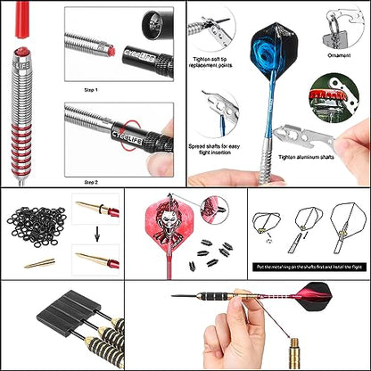 CyeeLife 180 Piece Darts Custom Fit Pack Set, Includes Flights, Shafts, Rubber O-Rings, Flight Protecter and Accessories - color: PC Shafts