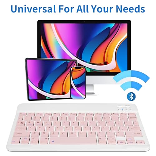 Wireless Portable Bluetooth Keyboard,Rechargeable Slim Mini Keyboard for Apple iPad iPhone,Fire Max 11 Fire HD 10,Samsung Tablet Phone Smartphone iPadOS iOS Android (10 Inch Pink) - color: 10 Inch Pink
