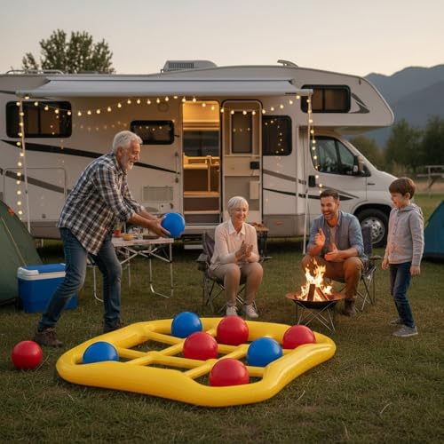 Giant Tic Tac Toe Game for Kids and Adults - Jumbo Inflatable Outdoor Yard Games - Large Backyard Lawn & Beach Activity Set - Portable Inflatable Family Strategy Game with 10 Tossing Balls
